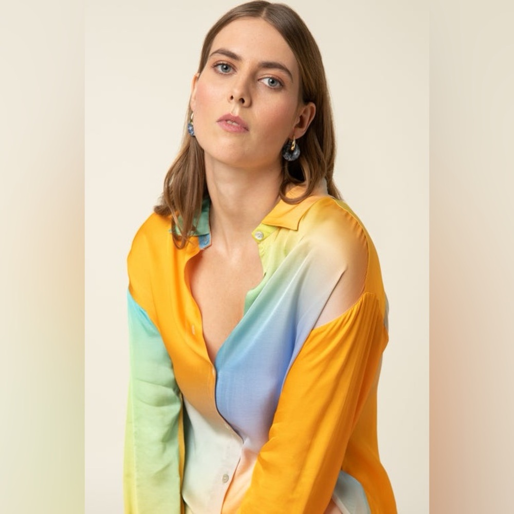 Frnch Multi Colored Button Down Blouse Size Small - image 5